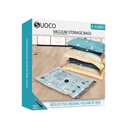 SUOCO Vacuum Storage Bags (8 Jumbo), Space Saver Bags for Clothes, Bedding, Pillows, Comforters, Blankets Storage, Vacuum Sealer Compression Airtight Bags with Travel Hand Pump