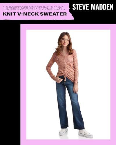 Image of Steve Madden Girls' Shirt -Lightweight Casual Knit V-Neck Long Sleeve Shirt - Cute Top for Girls (4-16)