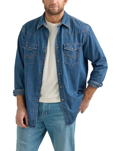 Wrangler Herren Denim Collection Snap Shirt, Dark Wash Denim, Mittel
