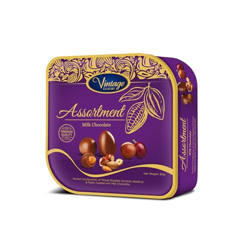 Image of Vintage Luxury Assortment Roasted Almond, Hazelnut & Raisin Coated with Milk Chocolate, 3.17 oz ℮ 90 g