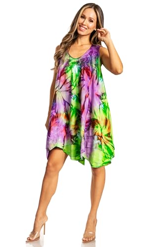 Sakkas Artemi Women's Casual Short Tie-dye Sleeveless Loose Tank Dress Cover-up3