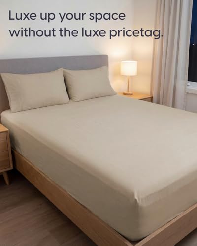 Image of Sleepy Town Cal King Size Bed Sheets - 3 Piece - NO Flat Sheet Included - California King Sheet Set - Soft, Comfy & Cooling - Easy Care - Wrinkle & Fade Free - Brushed Microfiber Bed Sheets (Cream)