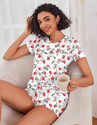 Image of Ekouaer Womens Pajama Sets Short Sleeve Pajamas for Women Sets Soft Lounge Sets Casual V Neck Sleepwear PJS