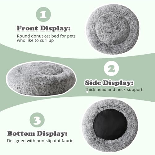 Image of JOLLYVOGUE Faux Fur Dog & Cat Bed, Calming Anti-Anxiety Pet Bed for Small Dogs, Fluffy Donut Cushion for Small and Medium Pets (23 inch), BLACK