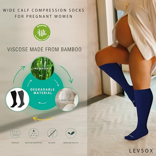 Image of LEVSOX Wide Calf Compression Socks for Women&Men Plus Size 15-20mmHg Knee High Large Support Stockings for Circulation