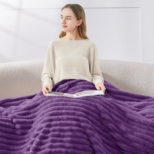 Image of BEDELITE Ribbed Twin Blanket for Couch & Bed, Purple, 60 inchx80 inch