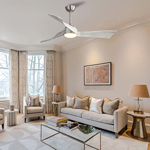 Rela Mall 52 Inch Modern Ceiling Fans With Lights And Remote Control, Bedroom Living Room Kitchen, Reversible, Quiet, Midcentury Minimalist 3 Wood Blades Ceiling Fan Chandelier #TOP5