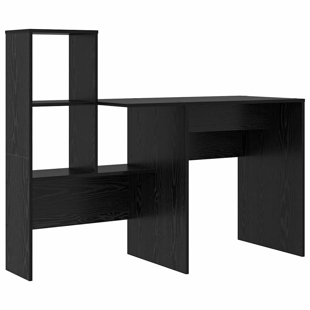 Scrivania nera effetto rovere, 131,5 x 50 x 106,5 cm, materiale in legno opaco, con 3 ripiani, moderna per la casa, ufficio, per studio, durevole, con spazio di archiviazione