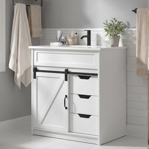 30" Bathroom Vanity with Sink, Farmhouse Bathroom Cabinet, Bathroom Vanity