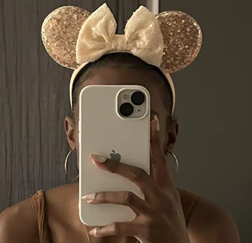 Image of CLGIFT Rose gold Minnie Ears Beige, bridal wedding Minnie Ears, Silver gold blue minnie ears, Rainbow Sparkle Mouse Ears,Classic Red Sequin Minnie Ears (Rose Gold and Beige)