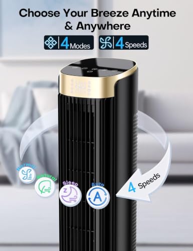 Image of hifresh 110CM Bladeless Tower Fan for Room, Touch & Remote, 4 Speeds & 4 Modes, 12H Timer, 25dB Quiet, High Speed Tower Fans for Home, 90 Oscillation Cover Room up to 25㎡, Low Power Consumption