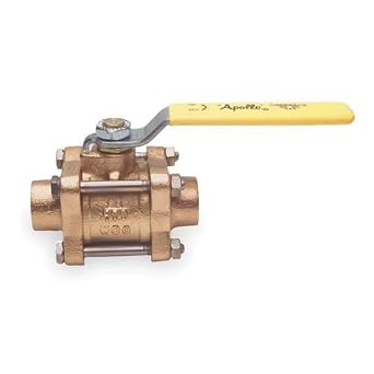 Apollo 82-200 Series Bronze Ball Valve, Three Piece, Inline, Lever, 1/2" Solder End