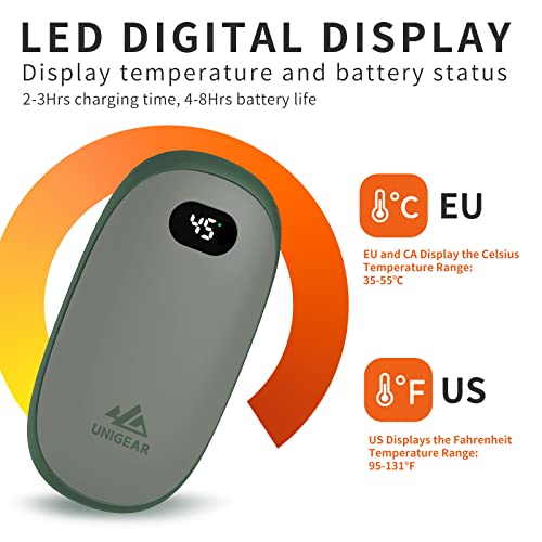 Unigear Oplaadbare handwarmer, 5200 mAh, herbruikbare elektrische handwarmer, powerbank, draagbaar, met vrije warmtestanden van 35-55 °C en digitaal scherm, warmte voor Raynauds outdoor wandelen - Image 4