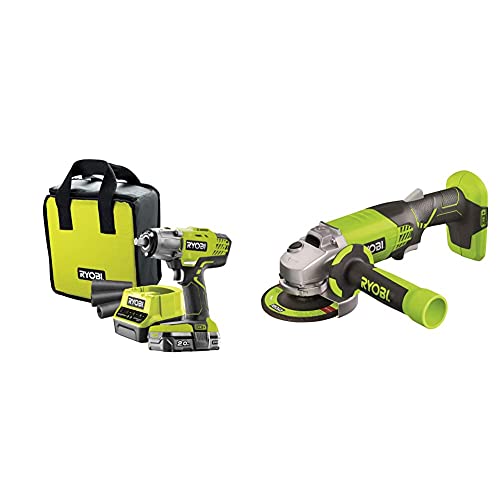 RYOBI R18IW3-120S 18V ONE+ Cordless 3 Speed Impact Wrench Starter Kit (1 x 2.0Ah) & R18AG-0 ONE+ Angle Grinder, 18V (Body Only)