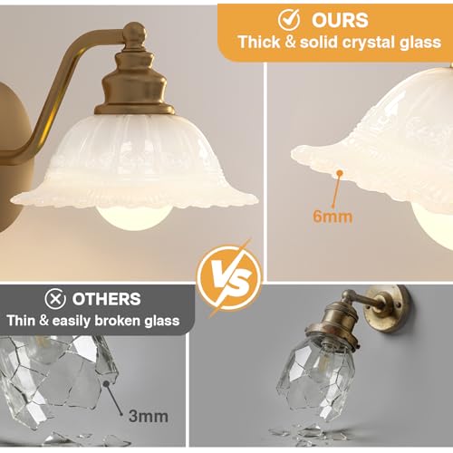 Image of Redluck Battery Operated Wall Sconce with Remote Control, White Glass Wireless Wall sconces Set of Two, Rechargeable Battery Powered Wall Lamp for Bedside Bedroom Living Room Hallway Decor