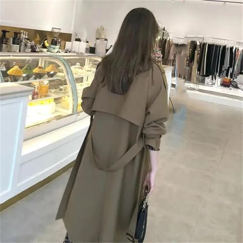 Women's Trench Coat Solid Color Double Breasted Lapel Long Sleeve Midi Office Coats with Belt2