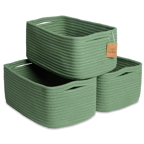 Image of NaturalCozy 13.5”x8.5”x5.5” Rectangle Storage Baskets for Shelves 3 Pack | Cotton Rope Woven Small Baskets for Organizing | Small Storage Bins for Nursery, Bathroom, Closet, Shelf, Decorative