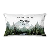 DOFQZ Camping Forest Scenic Mountain Nature Throw Pillow Cover 12x20,Always Take The Scenic Route Forest Green Camping Pillow Cases Decorative for Home Decor,Rv Pillows Cover,Camper Lover Gifts