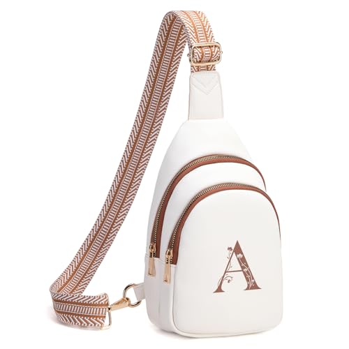 Viverte Crossbody Bags for Women Initial Sling Bag Cross Body Fanny Packs Personalized Gifts for Mom Women Wife (Beige with Brown-A)