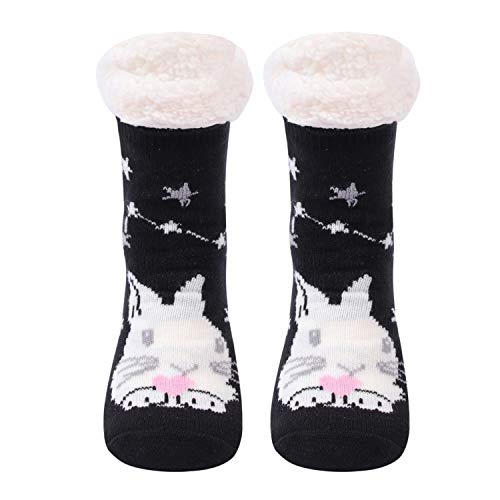 Gather other ladys Cute Cartoon Slipper Socks,High Knee Fuzzy Fleece Lined Non-Slip Indoor Knitted Slipper Socks for Women (Love Rabbit)
