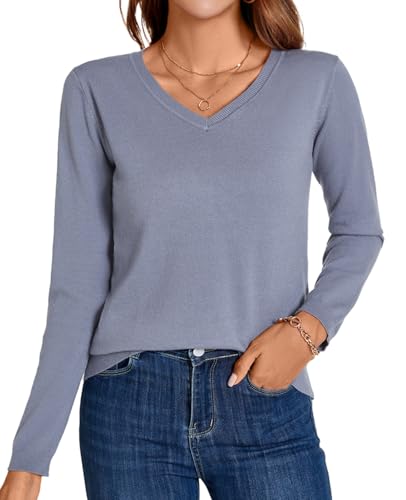 Image of MINTLIMIT Lightweight Sweaters for Women 2024 Casual Fall Long Sleeve Shirts Blouse Knit V Neck Pullover Sweater Tops