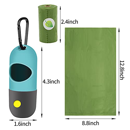 2 Pack Dog Poop Bag Dispenser with Built-in LED Flashlight, Pet Waste Bag Holder for Leash with Carabiner Clip for Lead Leash, 2 Rolls Leak-proof Doggy Waste Bags for Dog Walking, Blue,Eliamo
