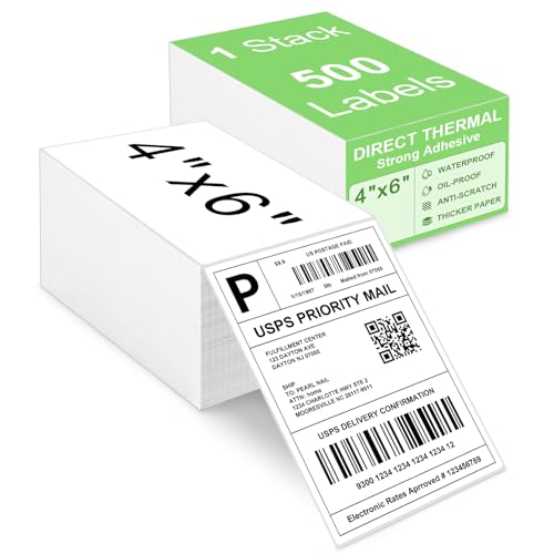 4x6 Thermal Labels, Razuvo Printable Shipping Labels for Direct Thermal Shipping Label Printer, 500 Pack Per Stack, Fanfold, White