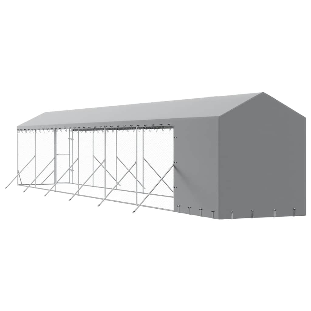 Cuccia Cani Esterno Tetto Argento 2x14x2,5 m Acciaio Zincato