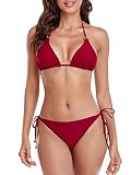 [RELLECIGA] 水着 ビキニ レディース ワインレッド セクシー ストラップ 三角トップ ブラジルのカット ズボン ビキニ水着 サイズ：L