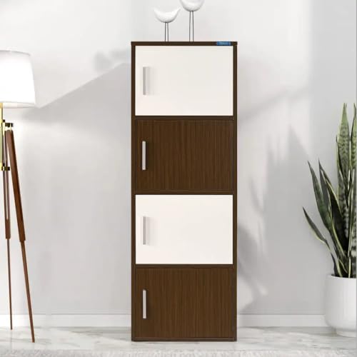 Image of Nilkamal Sear Plus 4 Tier Wooden Free Standing Storage Cabinet | Engineered Wood | Multipurpose Storage Organizer for Clothes, Books, Toys| Legno Oak /Frosty White