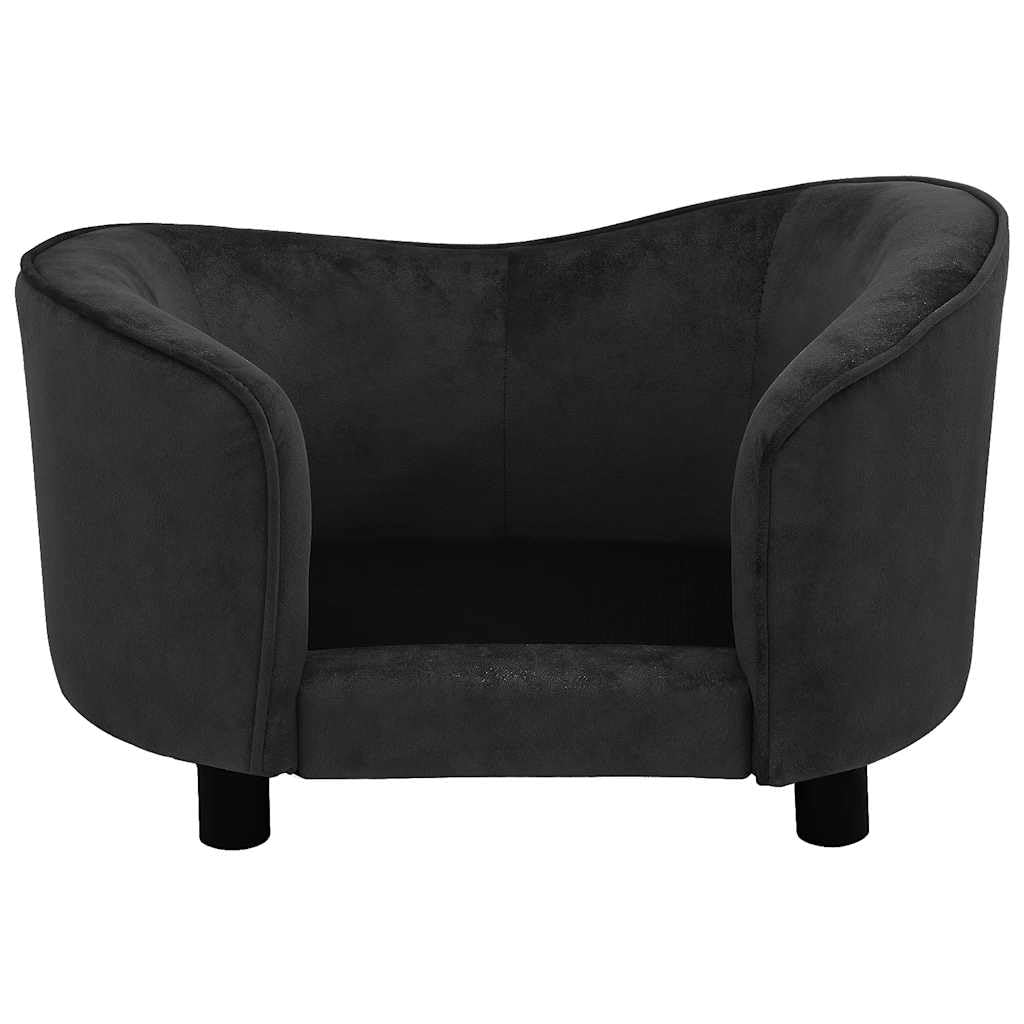 Sofa dla psa, czarna, pluszowa z drewnianą ramą, 69 x 49 x 40 cm, antypoślizgowe legowisko dla psa, poszewka nadająca się do prania, ortopedyczne przytulne legowisko dla małych psów i kotów