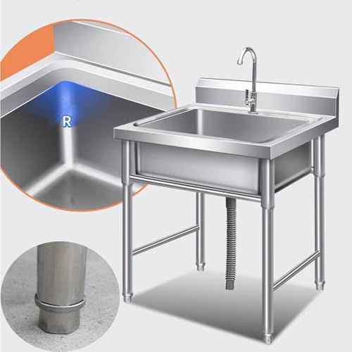 QSPNVFB Kleine Edelstahlspüle Freistehende, Mobiles Spültisch Ausgussbecken Spülbecken, 1 Becken Küchenspüle Gewerbliche Waschbecken Für Garten Laundry(70cm(27inch))