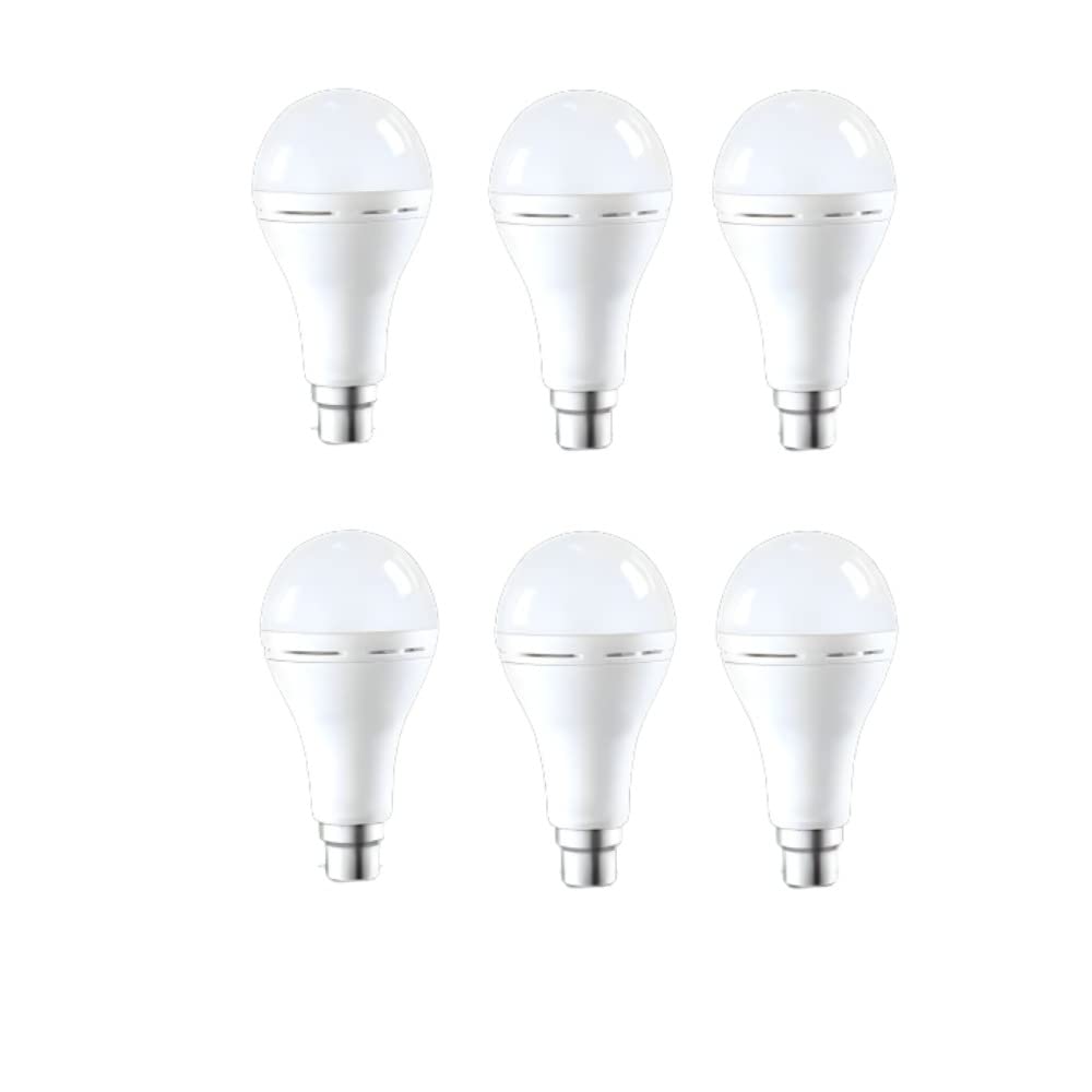 Glowing Light bright forever R.K TRADERS 12 Watts Rechargeable B22 LED White Emergency Inverter Bulb (Pack of 6)(08-Bulbs-6)
