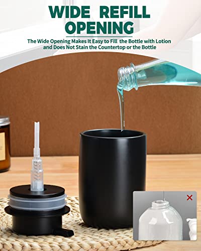 Image of BosilunLife Lotion Pump Dispenser - Matte Black Soap Dispenser Bathroom Ceramic Dish Liquid Soap Dispenser for Kitchen, Bathroom Countertop Soap Dispensers