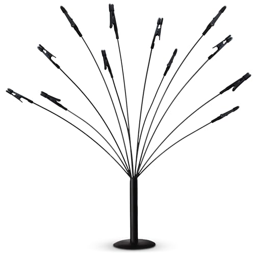 CraftyCrocodile Gift Card Tree Holder with Clips - Metal Display Stand with 12 Flexible Clips for Photos Money Lottery Tickets Cards & Notes - Matte Black Finish