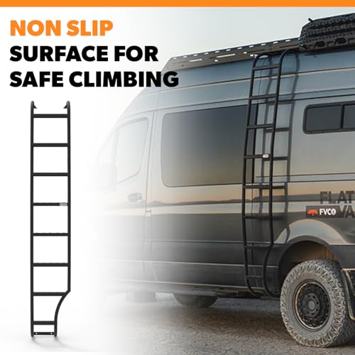 Image of FVC Wheel Wrap Side Ladder for Mercedes-Benz Sprinter & Winnebago Revel | 17 lb Aluminum Ladder with Traction Steps