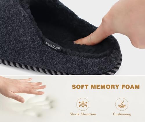 Image of KuaiLu Womens Supportive Memory Foam Slippers Felt Fuzzy Lined Heel Cushion Lightweight House Shoes for Indoor Outdoor