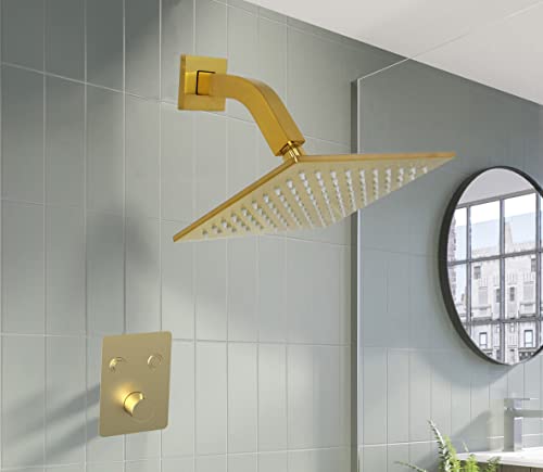 Aquaiaw Square Shower Arm And Anti-Scratch O-Ring Flange, 6 Inch, Solid Brass, Both Soldered 1/2 Npt Tapered Threads, Shower Head Arm, Wall Mount Shower Extension Arm (Brushed Gold) #TOP1