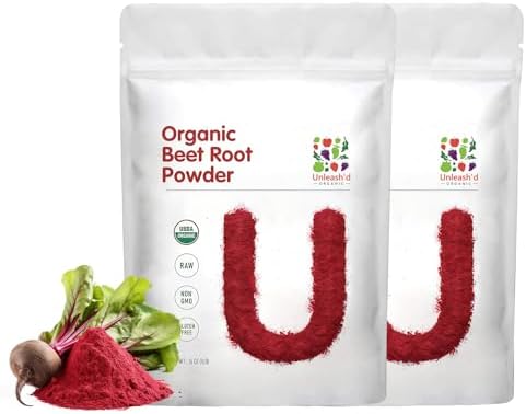 UNLEASH’D ORGANIC Organic Beet Root Powder 2-Pack Superfood Natural Nitric Oxide Booster Raw and Non-GMO Boosts Stamina and Energy