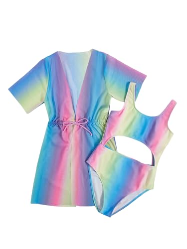 Milumia Girl's 2 Piece Bathing Suit Ombre Cut Out One Piece Swimsuit with Cover Ups