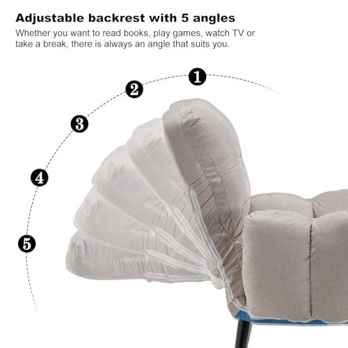 CLIPOP Ohrensessel Leinen mit Hocker, Relaxsessel mit Liegefunktion, Sessel & Ottomane, Polsterstuhl & Kissen, Fernsehsessel, TV-Sessel für Schlafzimmer, Wohnzimmer (Beige) – Bild 5