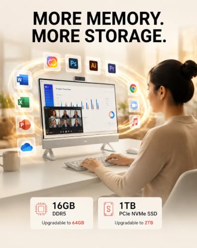 Image of Dell 27 inch All in One Desktop Computer, 64GB RAM, 2TB SSD, for Home Office | 27 inch FHD IPS Display | Intel 10-Core 7 150U | 1080P Camera | Wi-Fi 6E | Wired keyboard mouse | Windows 11 Pro