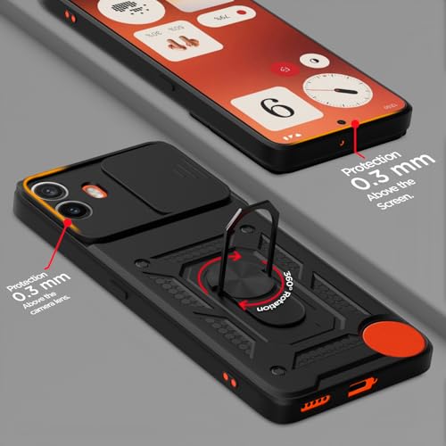 Image of Pikkme D10 Tough Armor Bumper Case | 360 Protection Case | Sliding Camera Shield Cover & Ring Holder Stand Back Cover for CMF by Nothing Phone 1 (Black)