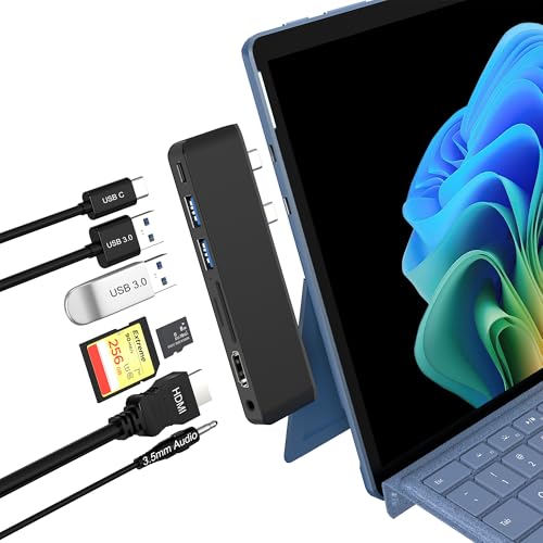 Surface Pro 11 Docking Station Zubehör - 7-in-1 Surface Pro 11 Hub mit 8K@30Hz Thunderbolt 4 (40Gbps+100W PD) & 4K HDMI Dual Monitor, 2xUSB 3.0, SD/TF, 3,5-mm-Audio für Microsoft Surface Pro 11/10/9/X