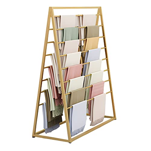 UWYTGF Floor Standing Scarf Holder,Double-Sided Multi-Purpose Collect Rack for Headcloth/Blanket/Ribbon/Shawl,Heavy Duty Iron,with Non-Slip Feet Pads,Gold,Length,120Cm/47.2In