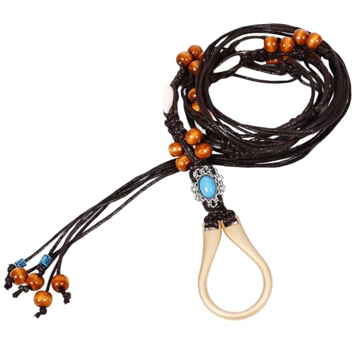 Beavorty Cinturón de Algodón y Lino Accesorio Decorativo Trenzado Bohemio Cadena de Madera para Mujer para Ocasiones Casuales y Uso Diario