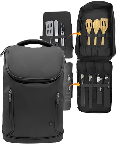 Chef Sac Knife Bag Backpack, Chef Knife Bag with 21 Plus Pockets for Knives and Tools, Knife Case for Chefs and Culinary Students, Black