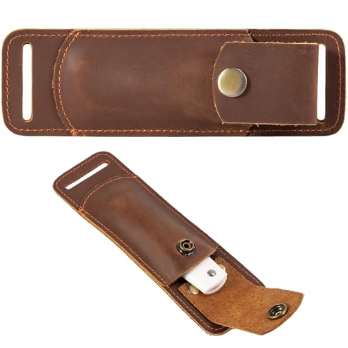 Leather Knife Sheath for Belt – EDC Pocket Knife Holster Cas
