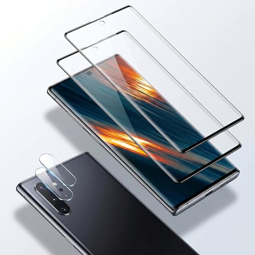 2 Pack Galaxy Note 10 Plus Screen Protector HD Clear Tempered Glass 2 Pack Camera Lens Protector Fingerprint Unlock 3D Curved Full Coverage Scratch Resistant No Bubble For Galaxy Note 10 Plus