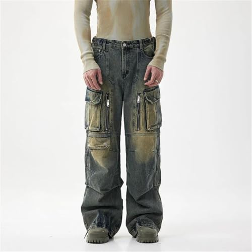 Men's High Street Jeans Retro Multi-Pocket Workwear Loose Wide-Leg Pants4